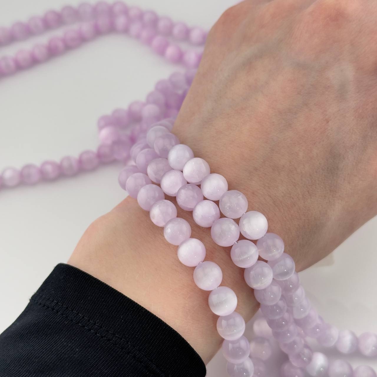 Бусины Селенит цвет лиловый размер 6мм 8мм натуральный камень